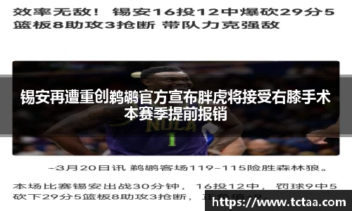 锡安再遭重创鹈鹕官方宣布胖虎将接受右膝手术本赛季提前报销